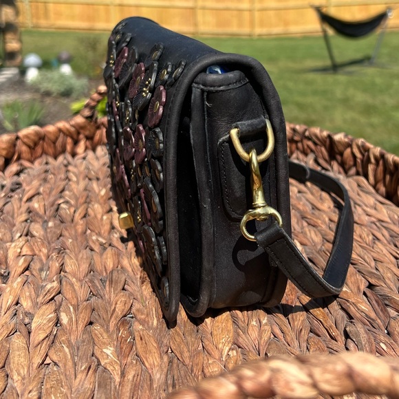 AUTH Vintage 1990-1993 Black Coach Pocket Purse 9755 Tea Rose Upcycle - Picture 5 of 12